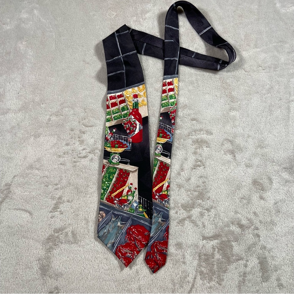 Vintage Tabasco USA Made Silk Tie Grocery Store Motif